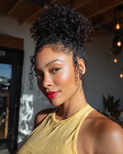 Wysoki kucyk z zdefiniowanymi lokami Wysoki kucyk z zdefiniowanymi lokami