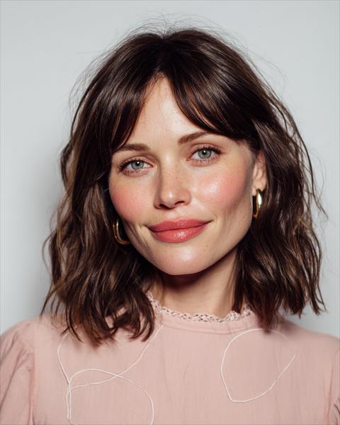 Chic Teksturowany Bob z Delikatnymi Grzywkami Chic Teksturowany Bob z Delikatnymi Grzywkami